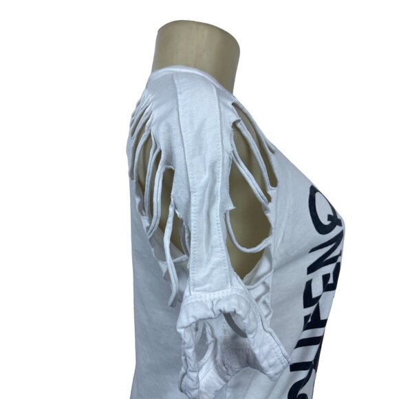 ON FIRE Women Multicolored QUEEN Graphic Cropped Open Sleeve T-Shirt  shirt Sz M - Picture 5 of 8